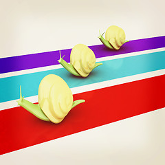 Image showing Racing snails. 3D illustration. Vintage style