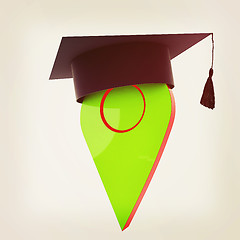 Image showing Geo pin with graduation hat on white. School sign, geolocation a