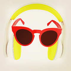 Image showing Sunglasses and headphone for your face. 3d illustration. Vintage