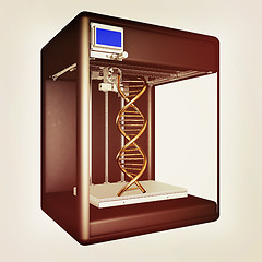 Image showing 3d printer during work on the new DNA molecule. 3d illustration.
