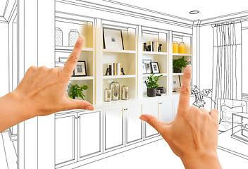 Image showing Hands Framing Custom Built-in Shelves and Cabinets Design Drawin