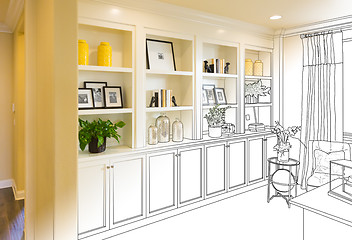 Image showing Custom Built-in Shelves and Cabinets Design Drawing Gradating to