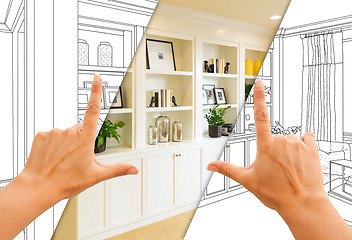 Image showing Hands Framing Custom Built-in Shelves and Cabinets Design Drawin