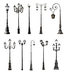 Image showing Set of decorative lampposts