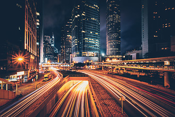 Image showing Street traffic in Hong Kong at night