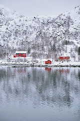 Image showing Rd rorbu houses in Norway in winter