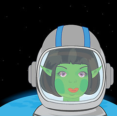 Image showing Fairy-tale essence girl troll in cosmos.Vector illustration