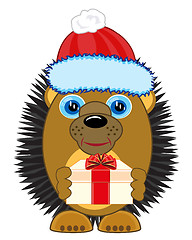 Image showing Vector illustration animal hedgehog with gift in hand
