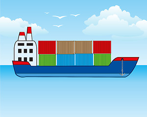 Image showing Freighter with container in open sea.Vector illustration