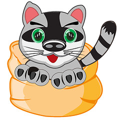 Image showing Cartoon pets animal cat in bag.Vector illustration