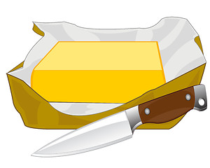 Image showing Vector illustration of the piece of the butter and knife