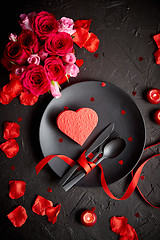 Image showing Valentines day, table setting and romantic dinner concept.