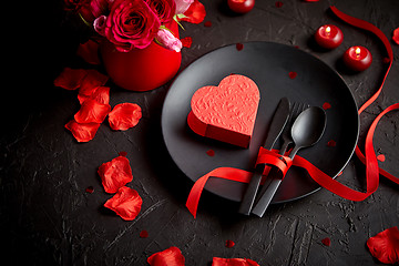 Image showing Valentines day, table setting and romantic dinner concept.