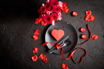 Image showing Valentines day, table setting and romantic dinner concept.