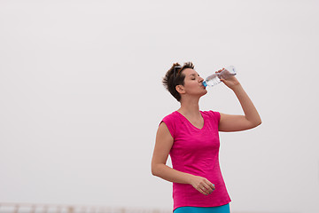 Image showing Fitness woman drinking water