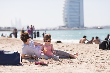 Image showing Mom and daughter on the beach