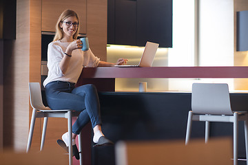 Image showing woman drinking coffee enjoying relaxing lifestyle