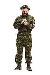 Image showing Young army soldier wearing camouflage uniform isolated on white