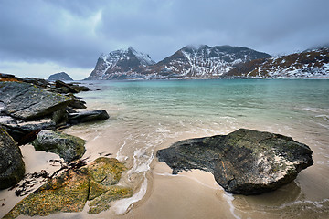 Image showing Rocky coast of fjord in Norway