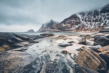 Image showing Rocky coast of fjord in Norway