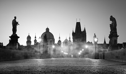 Image showing Charles Bridge and fog