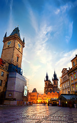 Image showing Prague chimes and Tynsky temple