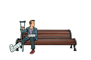 Image showing man broken leg park bench