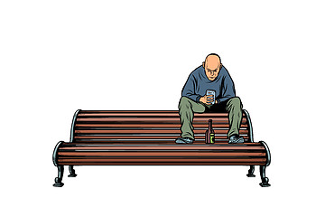 Image showing skinhead bully sitting on a bench with a bottle