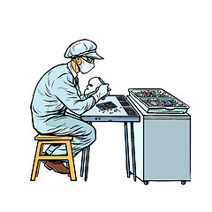 Image showing Asian worker in electronics factory