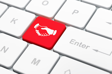 Image showing Politics concept: Handshake on computer keyboard background