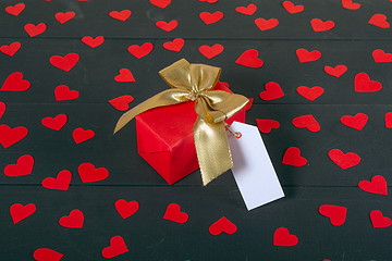 Image showing Gift boxes on wooden table