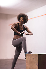 Image showing black woman are preparing for box jumps at gym