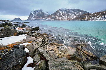 Image showing Rocky coast of fjord in Norway