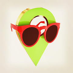 Image showing Glamour map pointer in sunglasses. 3d illustration. Vintage styl