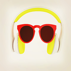 Image showing Sunglasses and headphone for your face. 3d illustration. Vintage