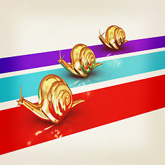 Image showing Racing snails. 3D illustration. Vintage style