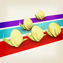 Image showing Racing snails. 3D illustration. Vintage style