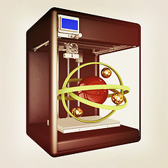 Image showing 3d printer during work on the atom. Scientific high technology c