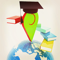 Image showing Pointer of education in graduation hat with books around and Ear