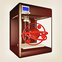 Image showing 3d printer during work on the atom. Scientific high technology c