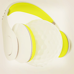 Image showing Golf ball with headset or headphones. 3D rendering. Vintage styl
