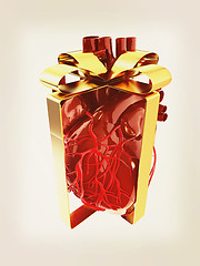 Image showing Red human heart with ribbon. Donor concept. 3d illustration. Vin