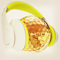 Image showing Gold Golf Ball With headphones. 3d illustration. Vintage style