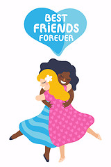 Image showing Two best friends girls huging. Vector illustration about friendship