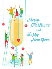 Image showing Merry Christmas happy new year holiday illustration. People having fun at the party.