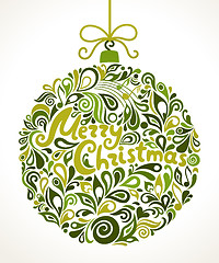 Image showing Christmas greeting card. Vector swirl illustration of christmas ball.