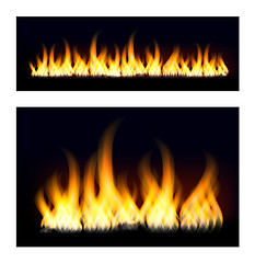 Image showing Fiery flames on a dark background. Fire bonfire. Vector illustration