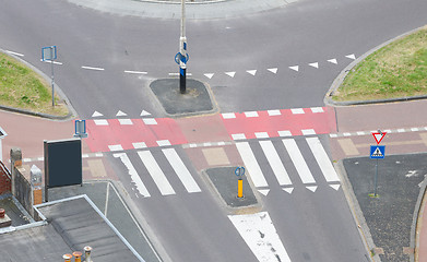 Image showing Zebra crossing at a roudabout