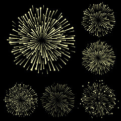 Image showing Set of fireworks, part 5, yellow shadow isolated on black background