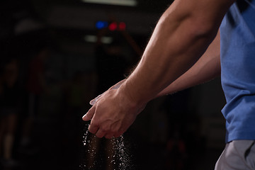 Image showing Gym Chalk Magnesium Carbonate hands clapping man